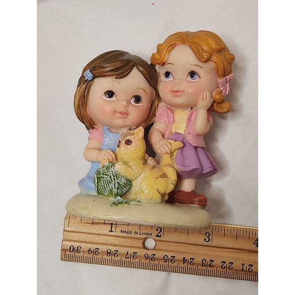 Tender Times Figurine – Two Girls with Cat & Yarn – Collectible Home Decor - Picture 6 of 8